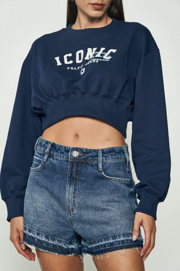 Blusão Moletom Cropped Estampado e Bordado - Colcci
